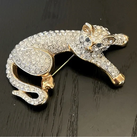 For Lisa Vintage large cat shoulder pin/brooch, rhinestone - Picture 1 of 4